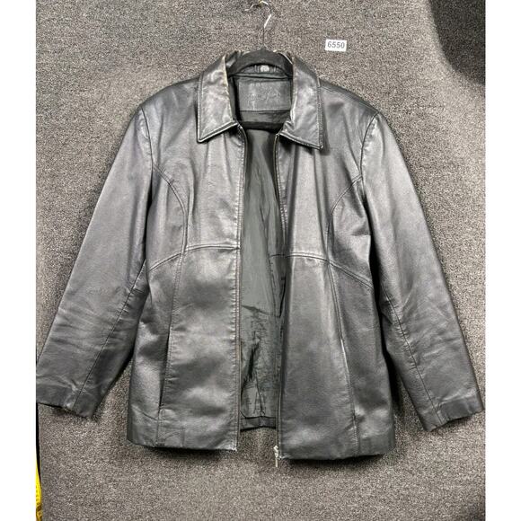 Jacqueline Ferrar Genuine Leather Moto Jacket Womens Size L Black Full Zip Biker - Picture 2 of 9